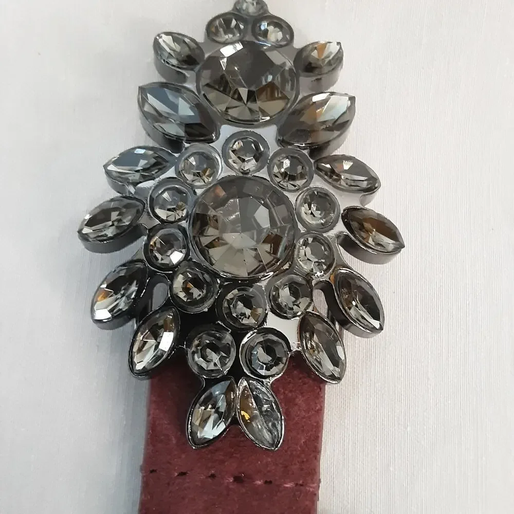 💎Loft Live Love Womens Violet Burgundy Faux Suede Bejewled Dark Gray Buckle M